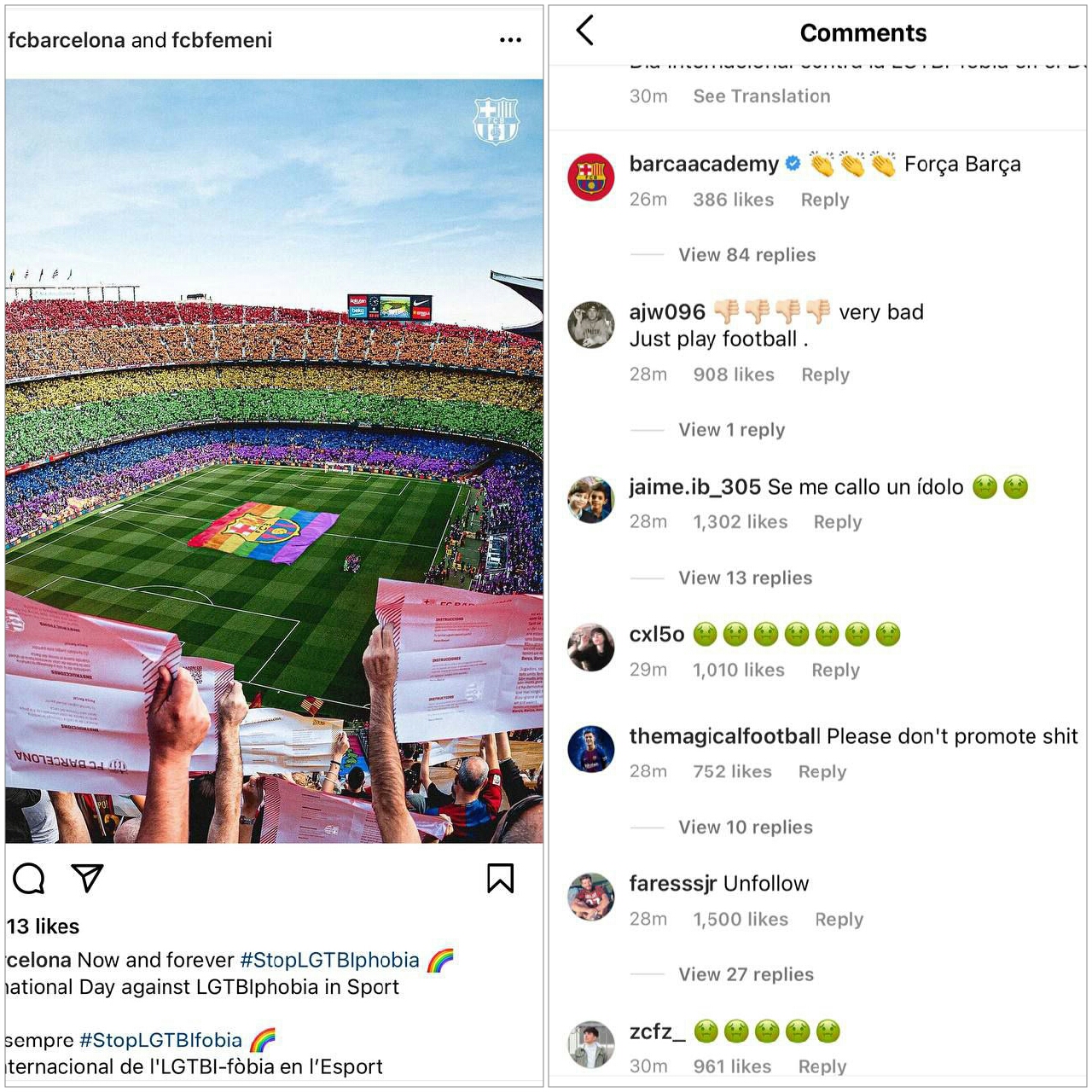 اعتراض برخی از هواداران بارسلونا به حمایت این تیم از همجنسگرایی